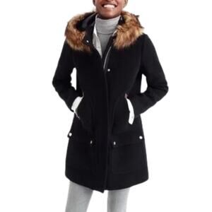 J. Crew Chateau Parka Stadium Cloth Nello Gori Black Faux Fur Trim Hooded Coat 2